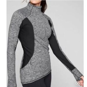 Athleta Running Wile Black Colorblock Marled Half Zip Pullover